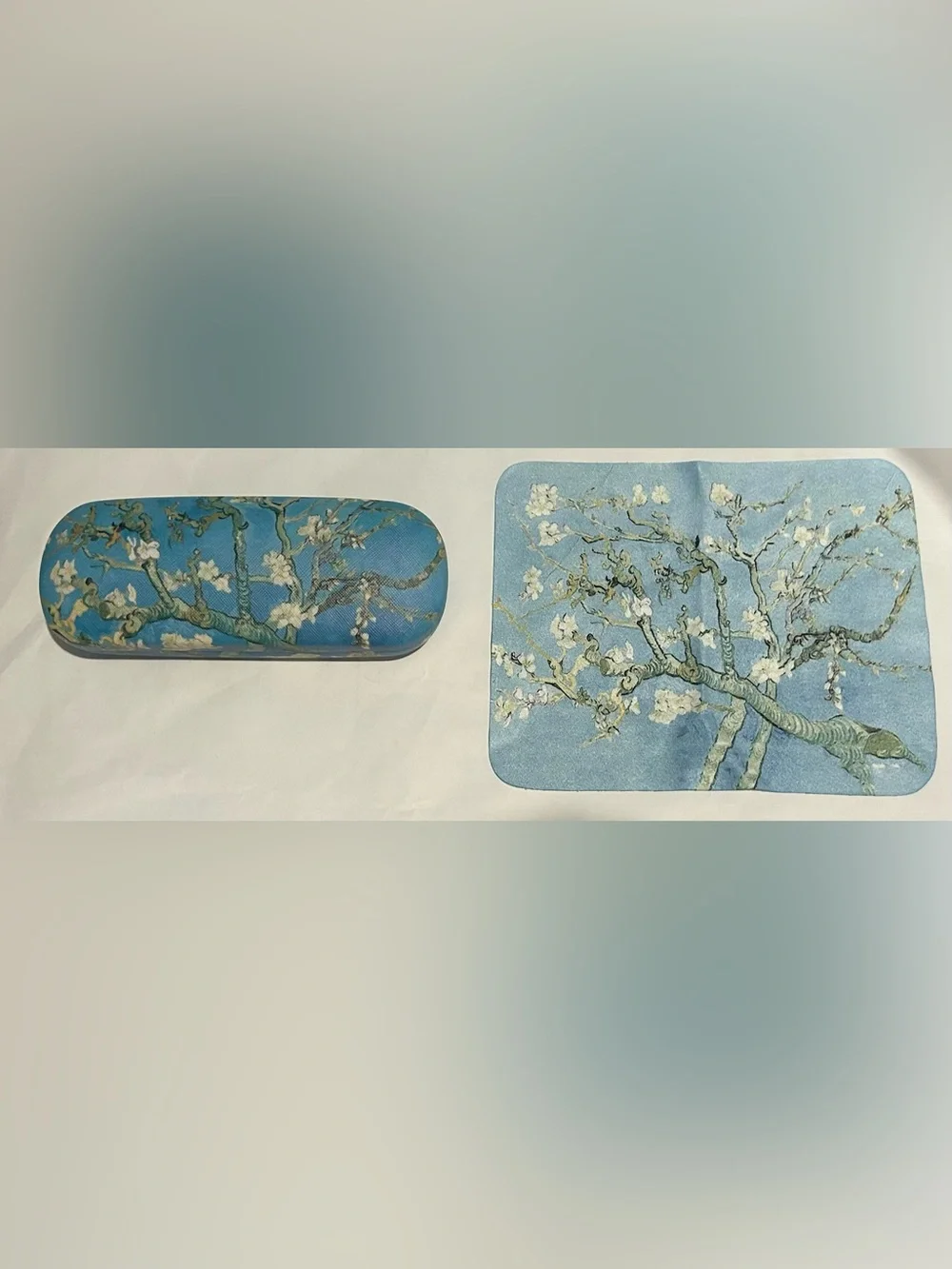 New Almond Blossoms Hard Eyeglases Case Van Gogh Felt Lining Cleaning Cloth